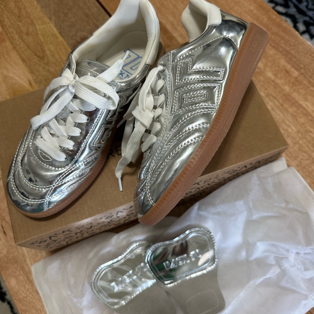Silver Metallic Sneakers with Gum Sole